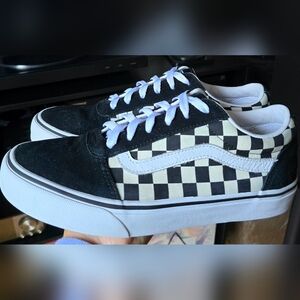 Sz 9.5 Women's VANS OLD SKOOL CHECKERBOARD Black/White Suede/Canvas Shoes